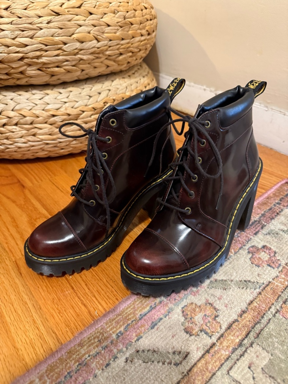 Dr Martens Lace-Up Chunky Heel Ankle Boots - Burgundy